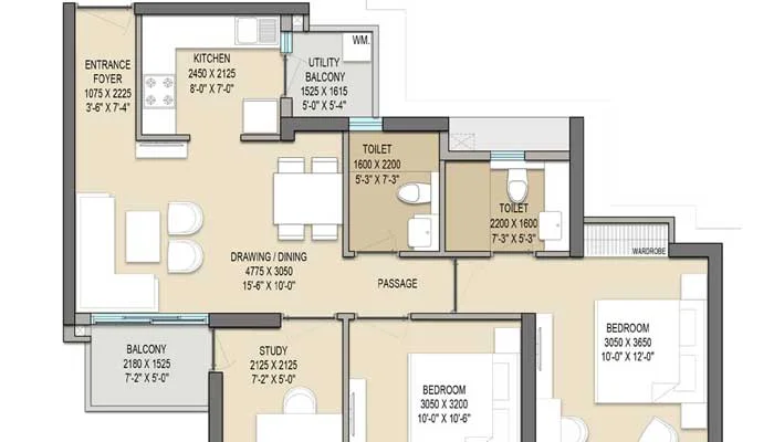 3 BHK Floor Plan